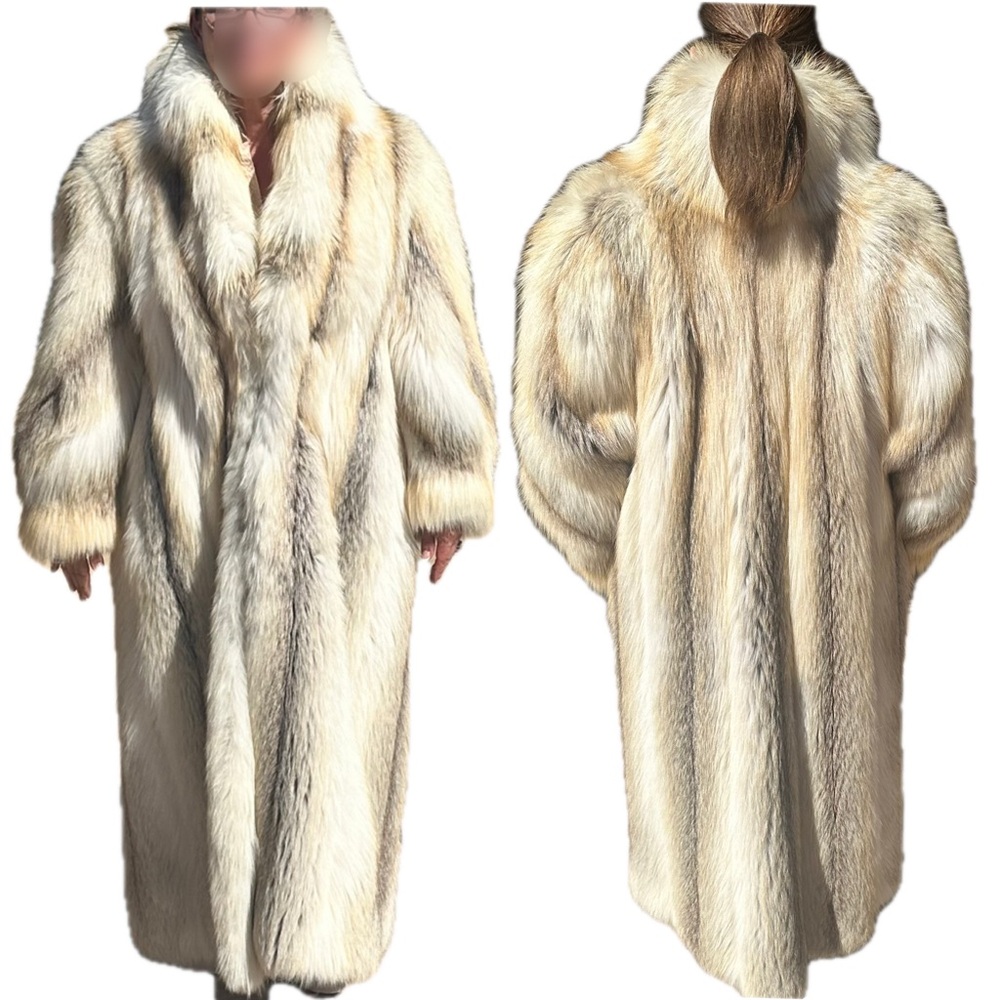 Unisex Golden Isle Shadow Fox Fur Coat Full Length - Picture 13 of 16